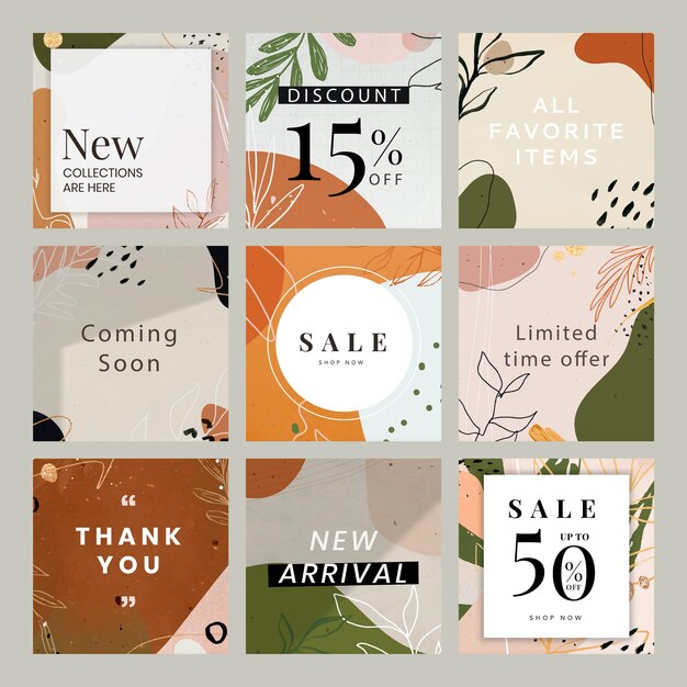 Abstract botanical Memphis sale template set