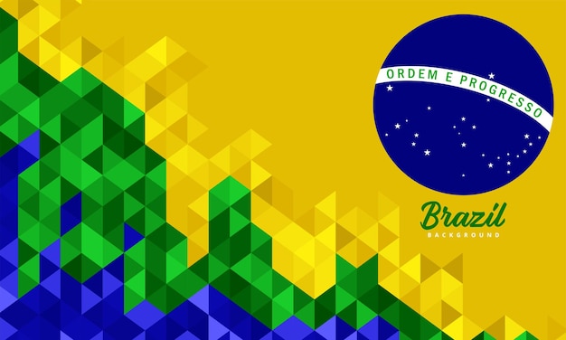 Abstract bright geometric background with triangle object in the colors of the Brazilian flag