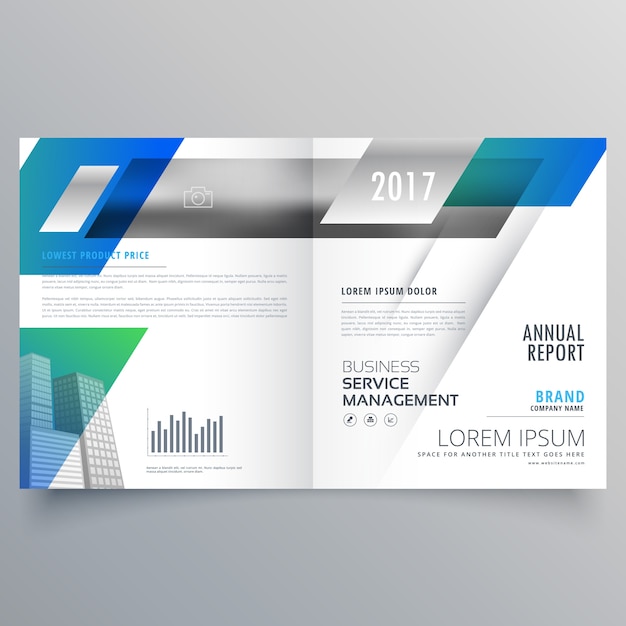 Abstract brochure with blue and green geometric shapes