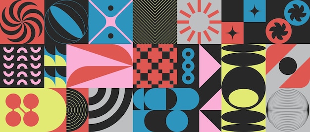 Free Vector abstract brutalist modern geometric pattern with futuristic shapes