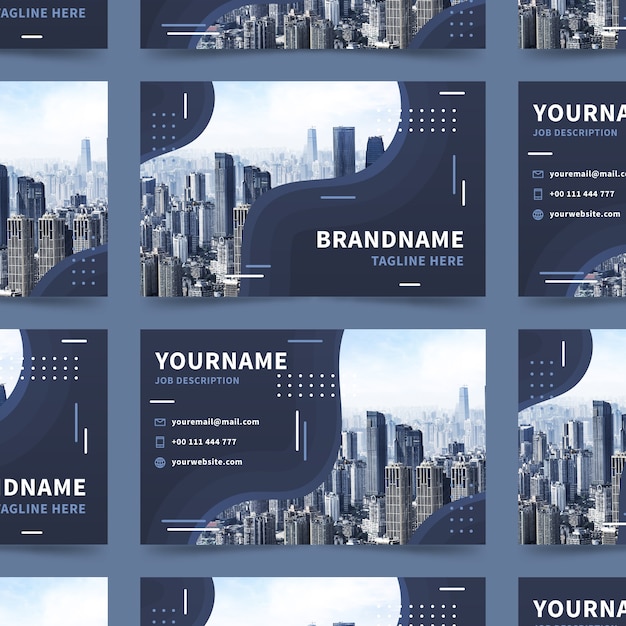 Abstract business card template with city buildings