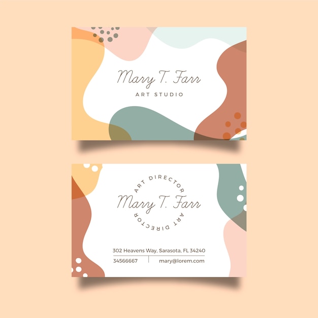 Abstract business card template with pastel-colored stains