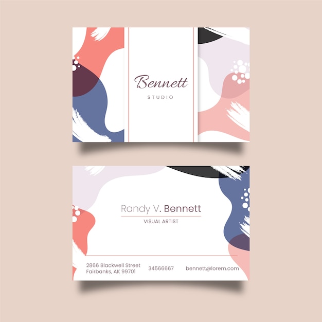 Free vector abstract business card template with pastel-colored stains