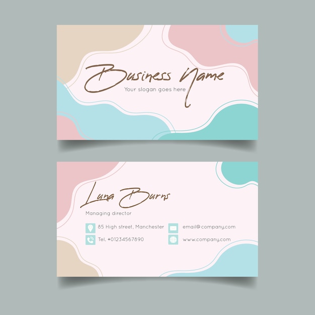 Abstract business card template with pastel-colored stains