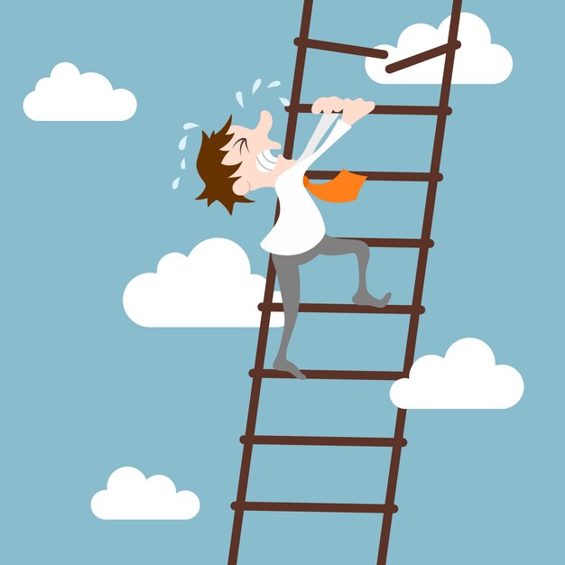 Abstract businessman character on ladder 