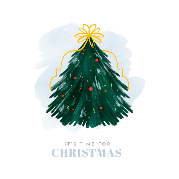 Abstract christmas tree illustration with ribbon and globes