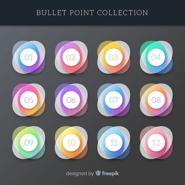 Abstract colorful bullet point collection