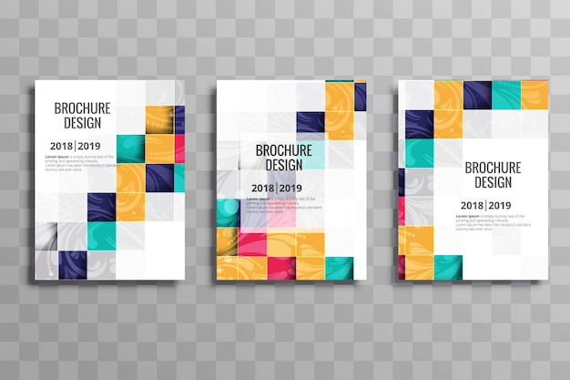 Abstract colorful mosaic business brochure template set