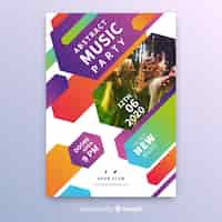 Free vector abstract colorful music poster template with photo