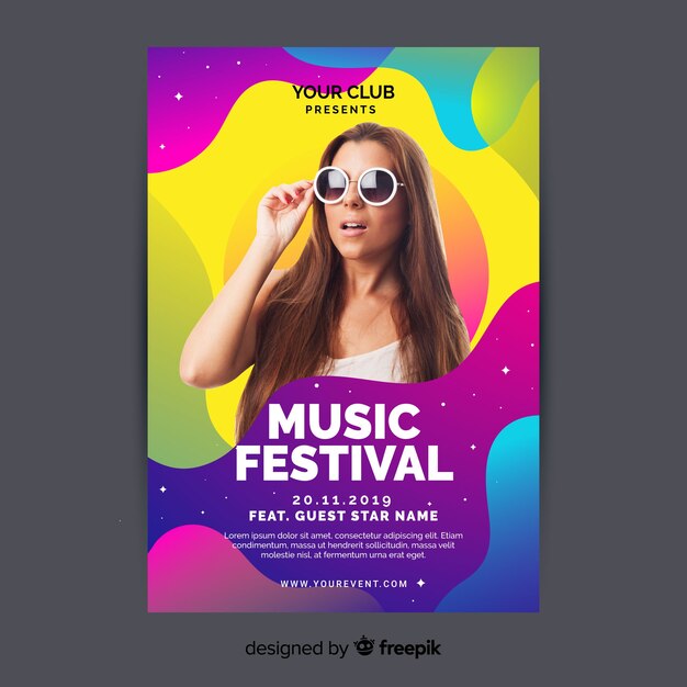 Abstract colorful music poster template with photo