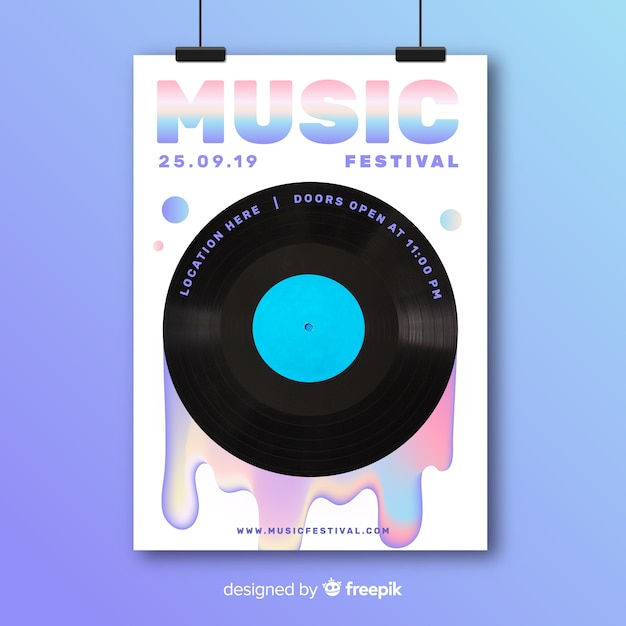 Free vector abstract colorful music poster template with photo