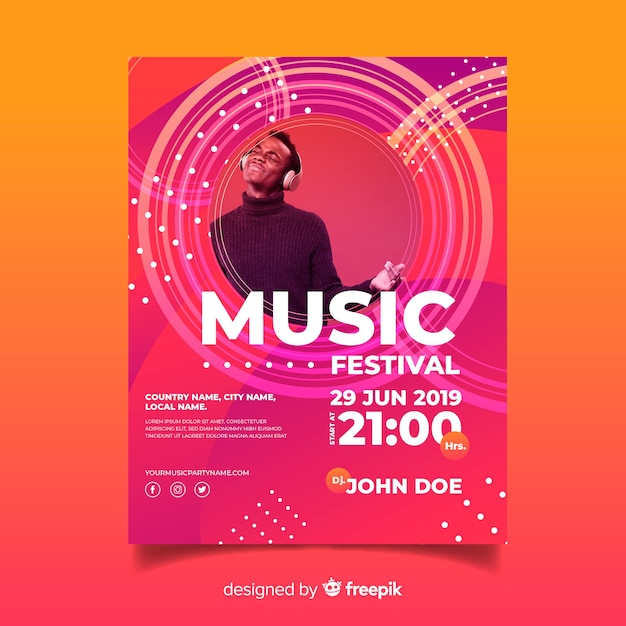 Abstract colorful music poster template with photo