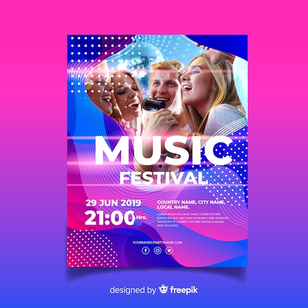 Abstract colorful music poster template with photo