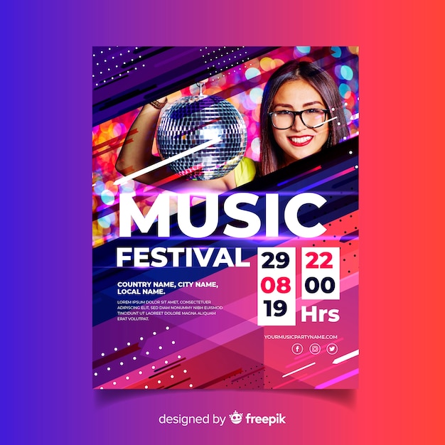 Abstract colorful music poster template with photo