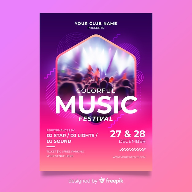 Abstract colorful music poster template with photo