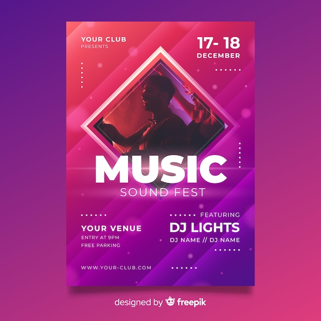 Abstract colorful music poster template with photo