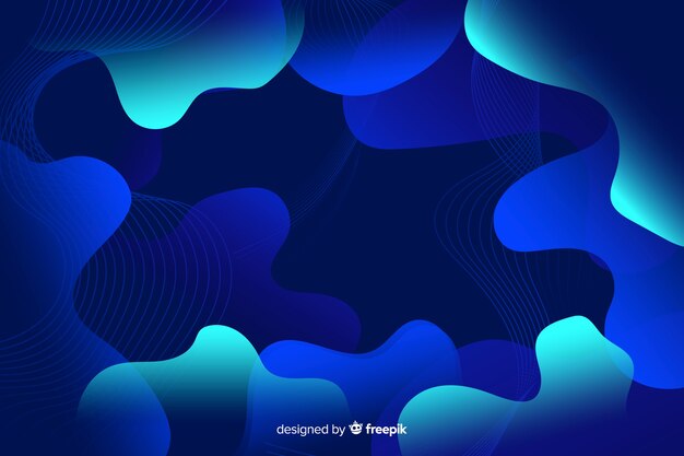 Abstract composition of blue gradient liquid shapes background