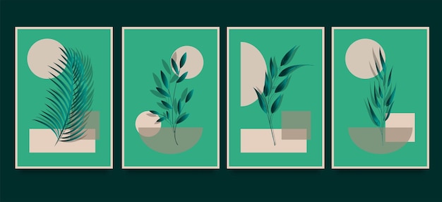 Abstract contemporary botanical poster template collection