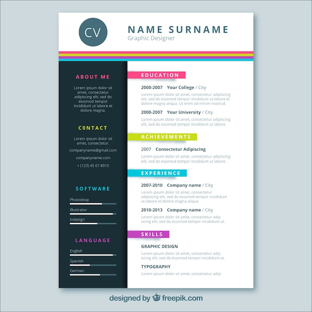 Abstract curriculum template with colorful style