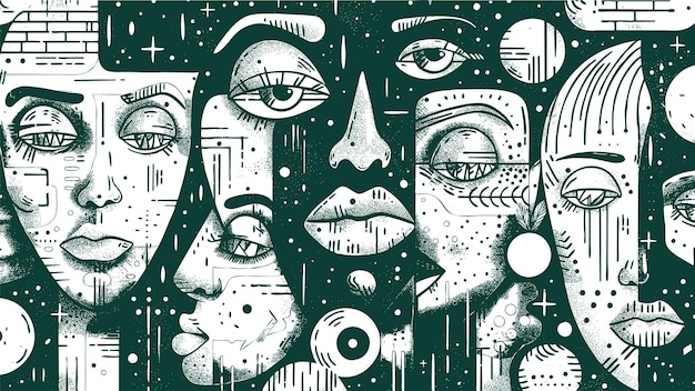 Free vector abstract doodle faces illustration