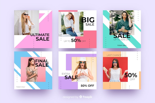 Free Vector abstract fashion sale instagram post collection