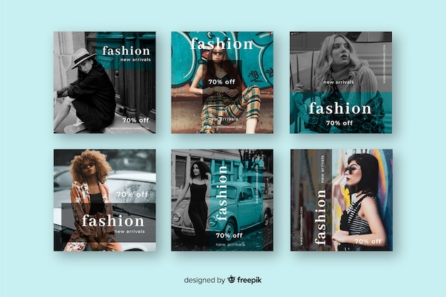 Free Vector abstract fashion sale instagram post set