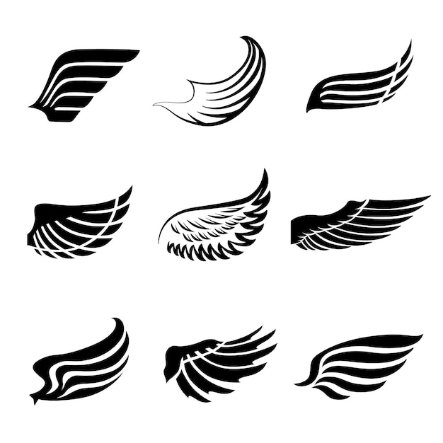 Abstract feather wings icons set