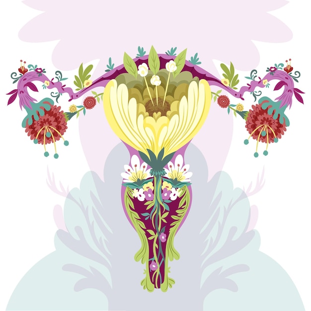 Free Vector abstract female reproductive system with beautiful flowers