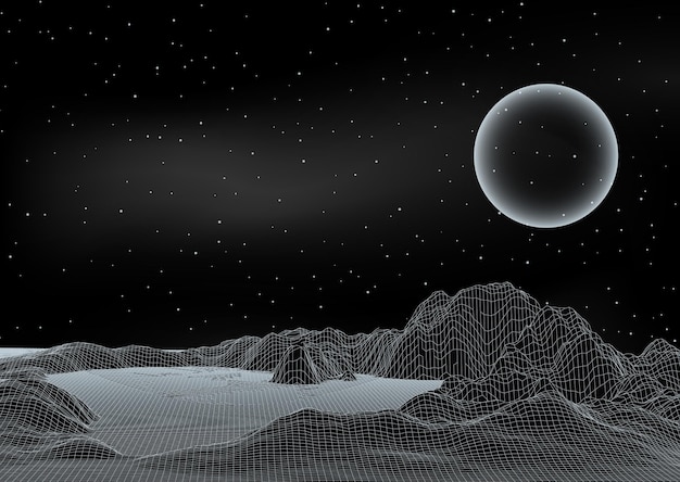 Free Vector abstract futuristic space scene with wireframe digital landscape