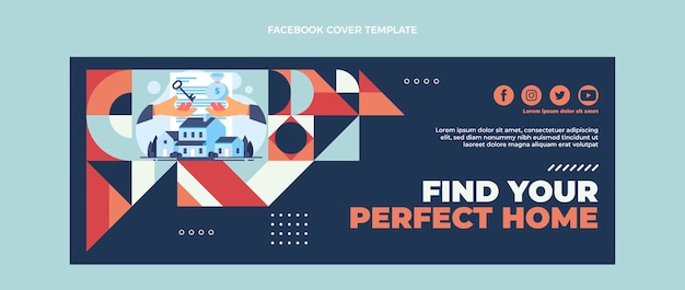 Free vector abstract geometric real estate facebook cover