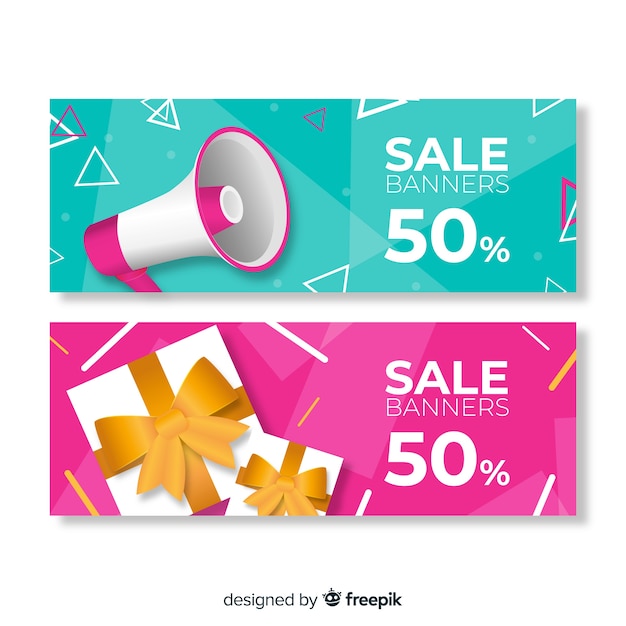 Abstract geometric sale banners with realistic elements