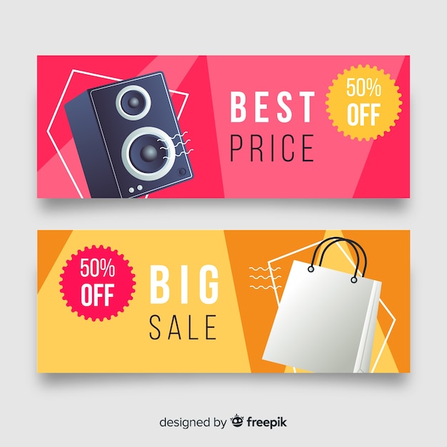 Abstract geometric sale banners with realistic elements