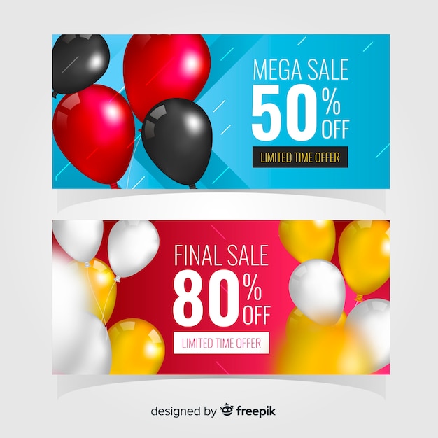 Abstract geometric sale banners with realistic elements