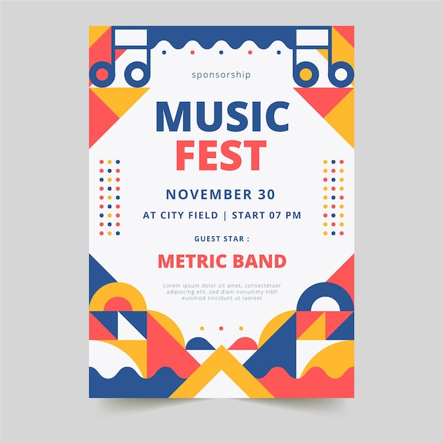 Abstract geometric shapes music festival vertical poster template