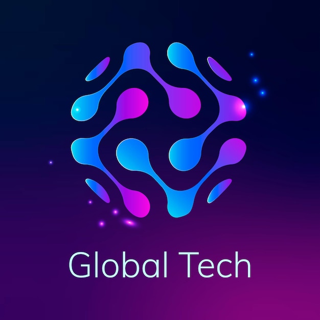 Free vector abstract globe technology logo with global tech text in purple tone