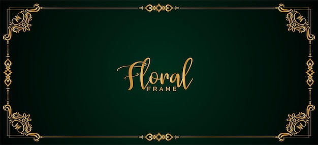 Abstract golden floral frame border dark green banner design