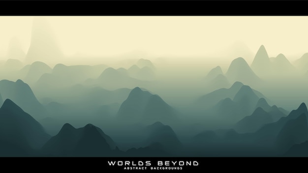 Free Vector abstract green landscape with misty fog till horizon over mountain slopes gradient eroded terrain surface worlds beyond