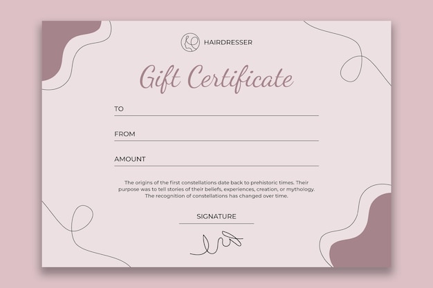 Free vector abstract hairdresser gift certificate