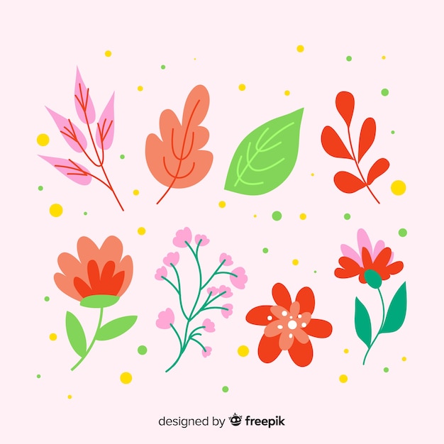 Abstract hand drawn flower and leaf collection