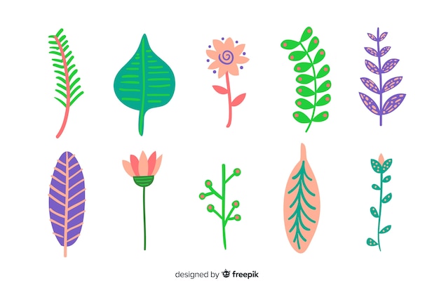 Free vector abstract hand drawn flowers and leaves