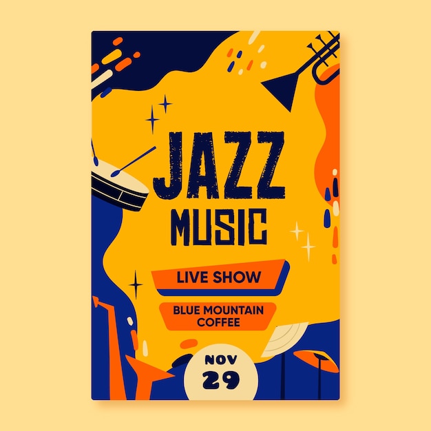 Abstract hand drawn jazz music poster template