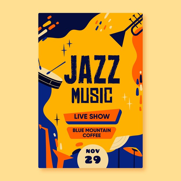 Abstract hand drawn jazz music poster template