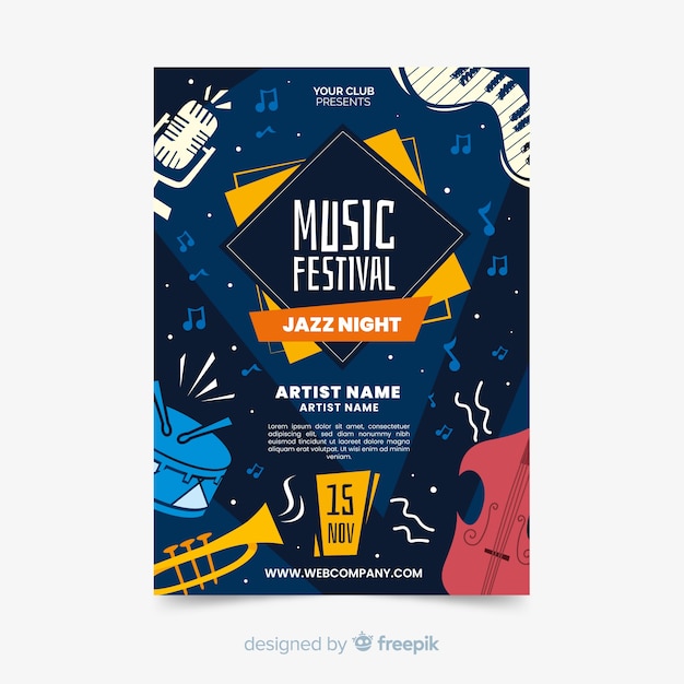 Abstract hand drawn jazz poster template