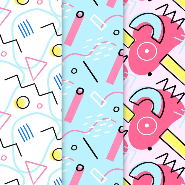 Free vector abstract hand drawn memphis patterns set