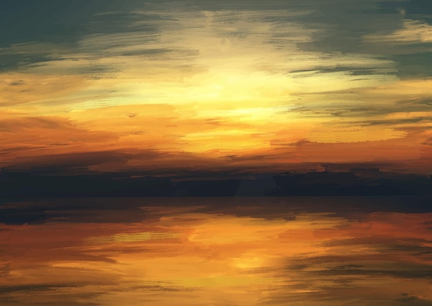 Free Vector abstract hand painted sunset landscape in oil paints