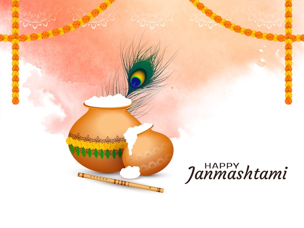 Abstract Happy Janmashtami festival greeting background