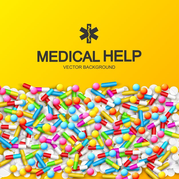 Abstract healthy medical with colorful capsules remedies pills and drugs illustration