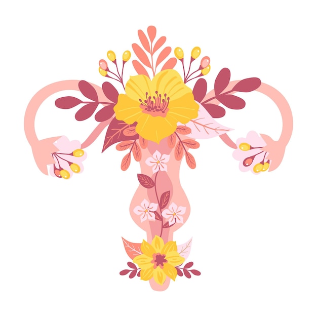 Abstract illustration of female reproductive system with flowers