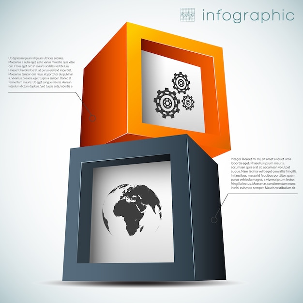 Free vector abstract infographic concept with  colorful cubes gears world map.