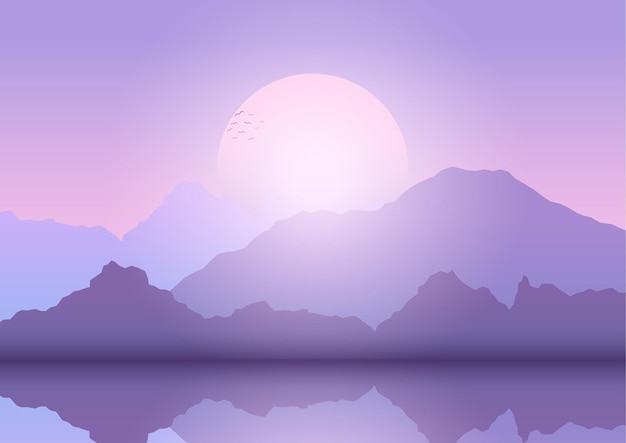 Free Vector abstract landscape background with mountains at sunset